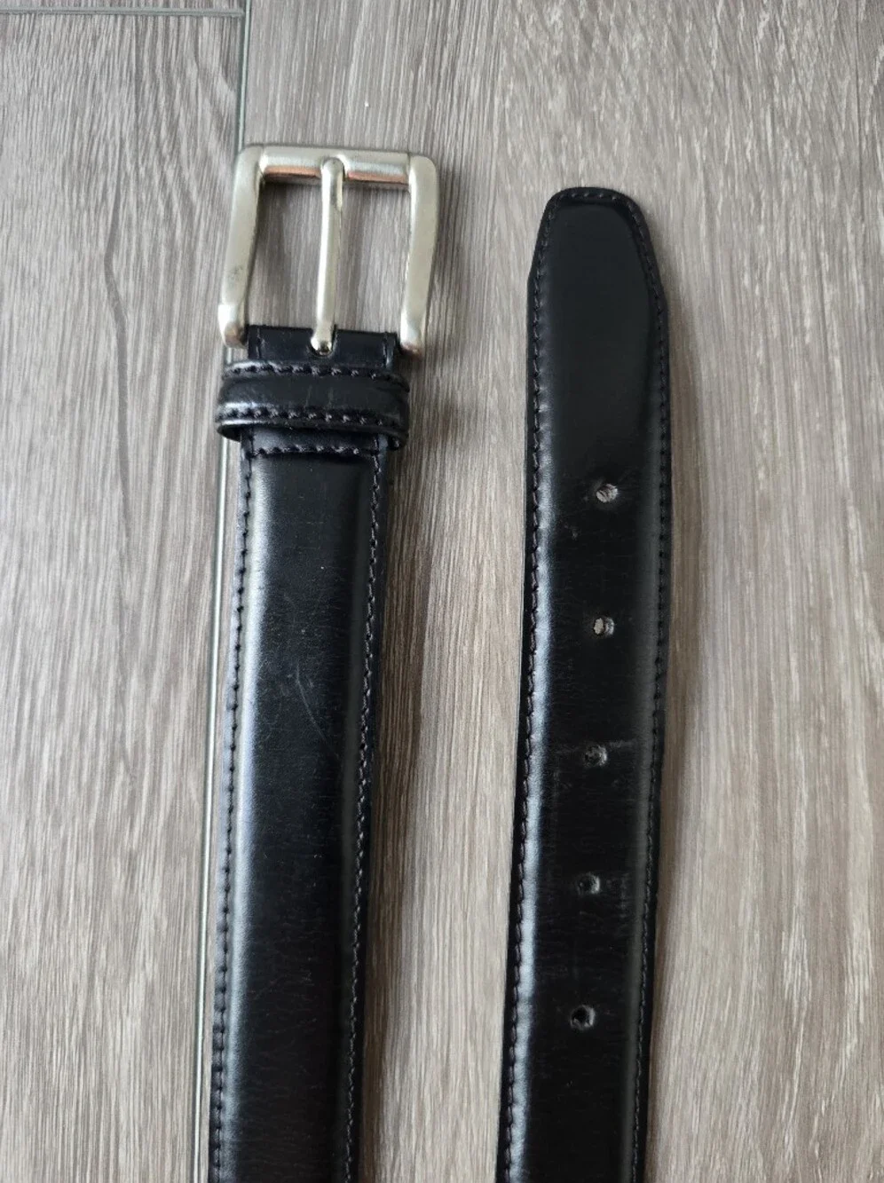 Woodbridge Scotland Mens Black Leather Dress Belt Silver Buckle Size 30 Classic